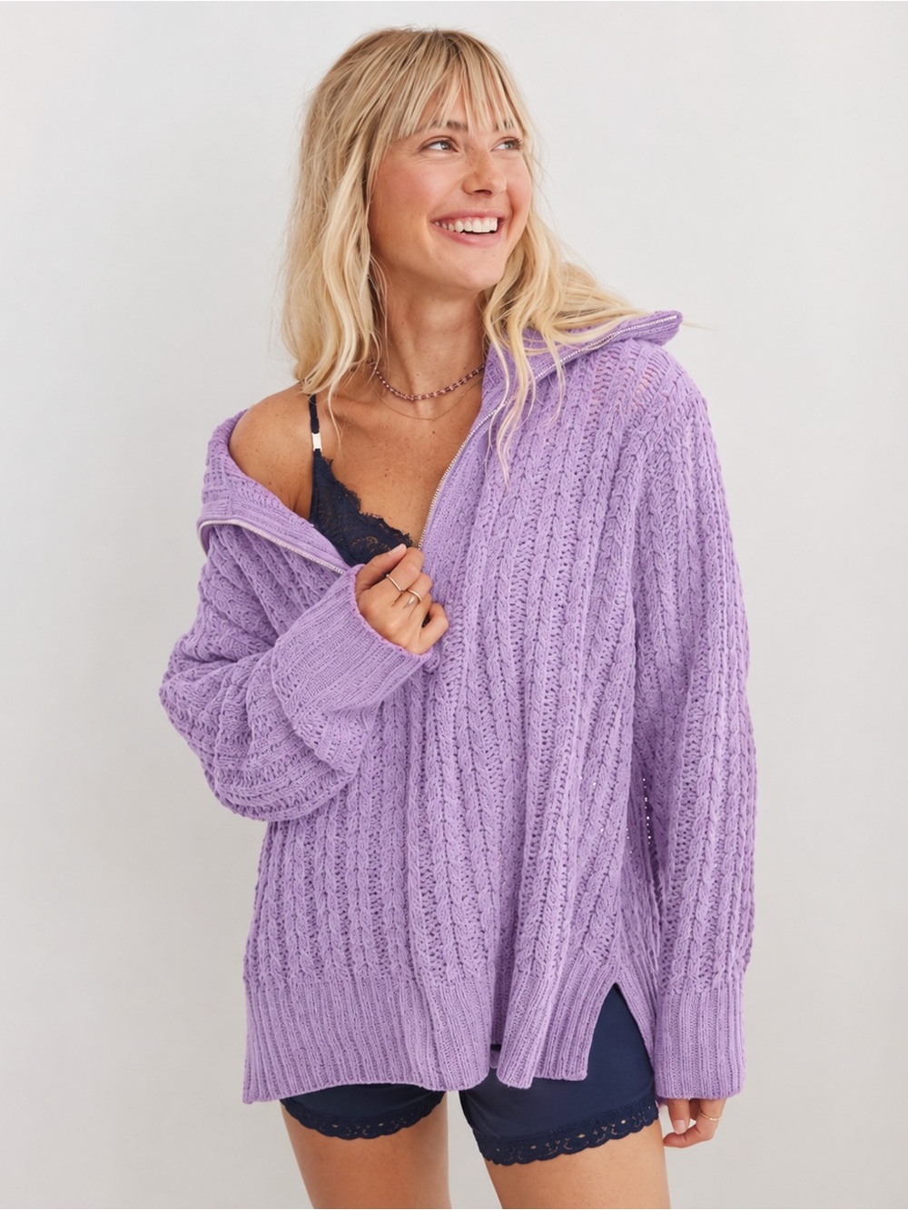 Aerie Cable Car Lavender Sweater